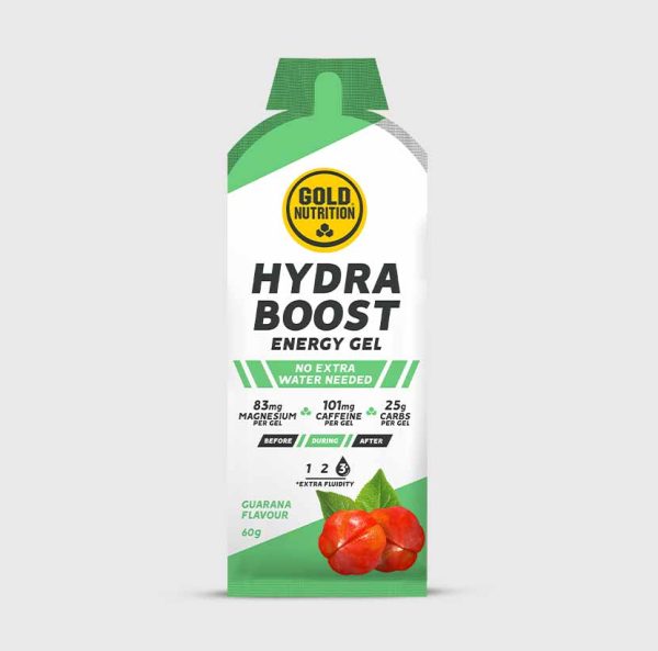 GoldNutrition Hydra Gel vitamins and supplements in a clear bottle, showing colorful capsules and packaging details.