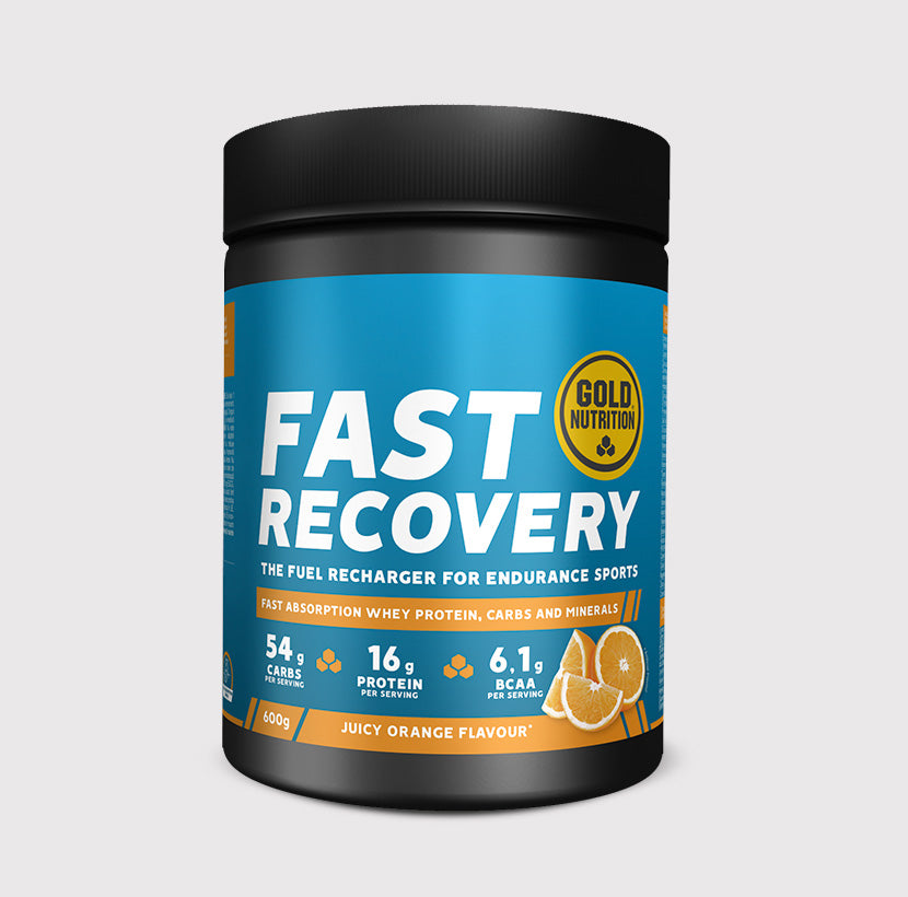GoldNutrition Fast Recovery Drink Powder tub with label detail